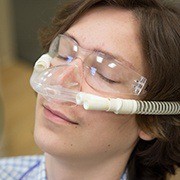 Patient with nitrous oxide dental sedation mask