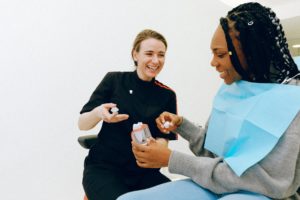 Woman at consultation for full mouth reconstruction